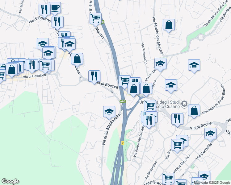 map of restaurants, bars, coffee shops, grocery stores, and more near 350 Via della Maglianella in Roma