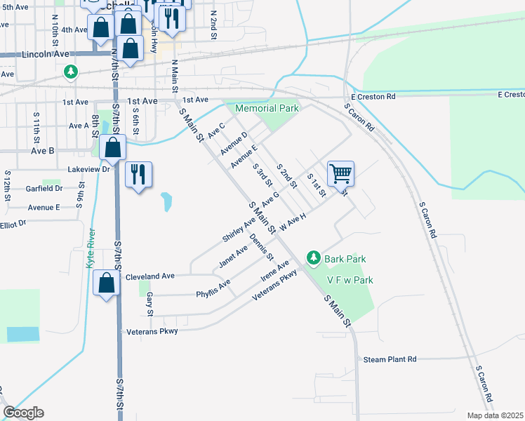map of restaurants, bars, coffee shops, grocery stores, and more near 603 South Main Street in Rochelle