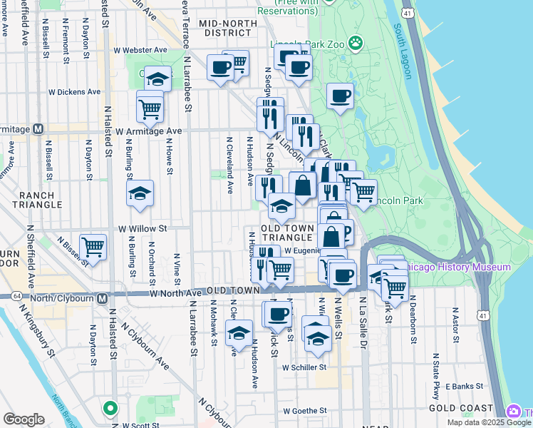 map of restaurants, bars, coffee shops, grocery stores, and more near in Chicago