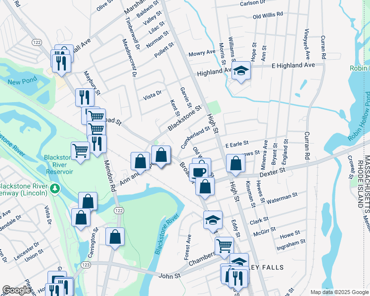 map of restaurants, bars, coffee shops, grocery stores, and more near 15 Cumberland St in Cumberland