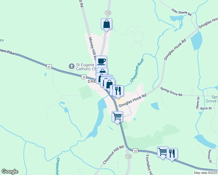 map of restaurants, bars, coffee shops, grocery stores, and more near 4 Tanyard Lane in Glocester