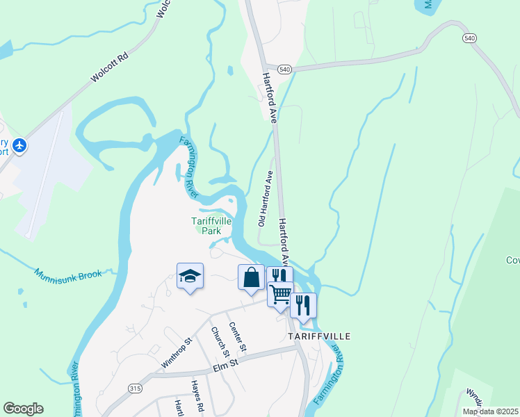 map of restaurants, bars, coffee shops, grocery stores, and more near 20 Old Hartford Avenue in East Granby