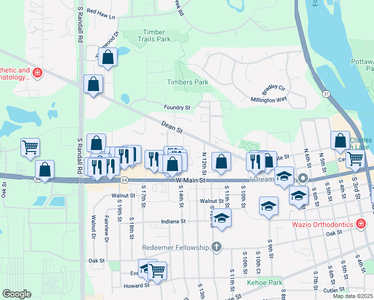 map of restaurants, bars, coffee shops, grocery stores, and more near 1340 Brook Street in St. Charles