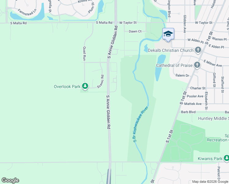 map of restaurants, bars, coffee shops, grocery stores, and more near 1268 Bellevue Drive in DeKalb