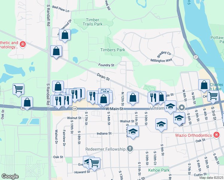 map of restaurants, bars, coffee shops, grocery stores, and more near 1340 Brook Street in St. Charles