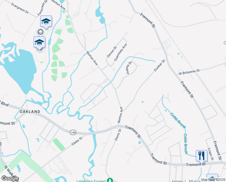 map of restaurants, bars, coffee shops, grocery stores, and more near 140 Norton Avenue in Taunton