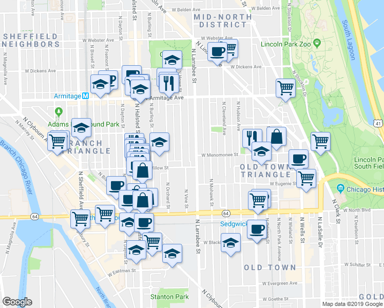 map of restaurants, bars, coffee shops, grocery stores, and more near in Chicago