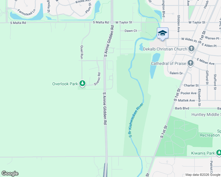 map of restaurants, bars, coffee shops, grocery stores, and more near 1268 Bellevue Drive in DeKalb