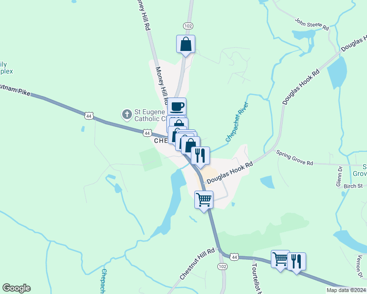 map of restaurants, bars, coffee shops, grocery stores, and more near 4 Tanyard Lane in Glocester