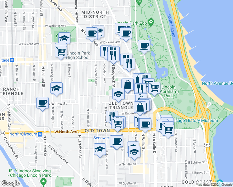 map of restaurants, bars, coffee shops, grocery stores, and more near in Chicago