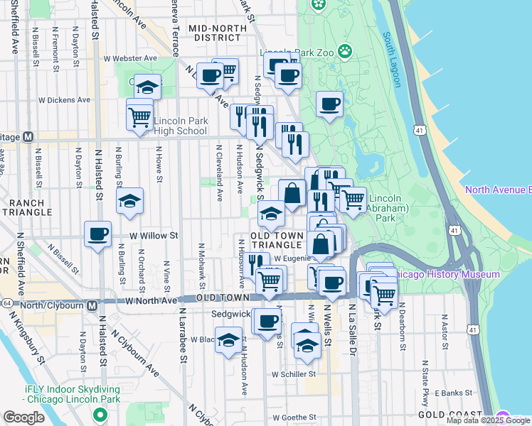 map of restaurants, bars, coffee shops, grocery stores, and more near in Chicago