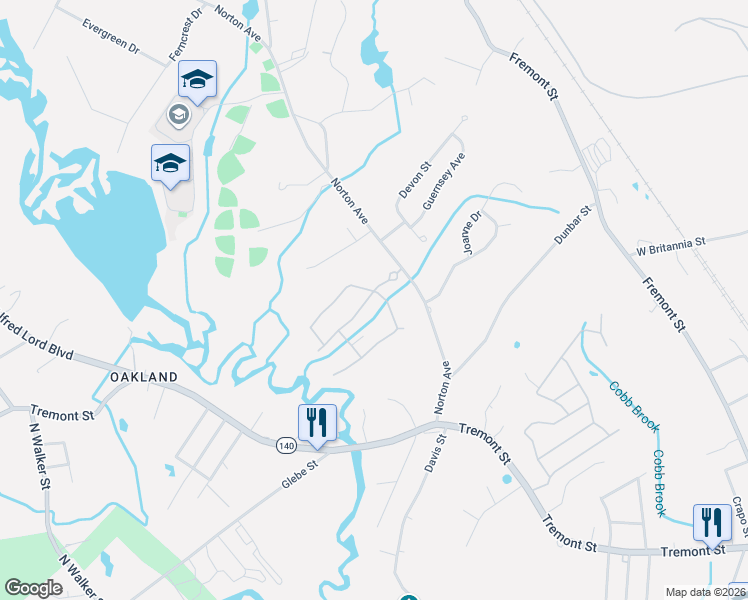 map of restaurants, bars, coffee shops, grocery stores, and more near 8 Thayer Drive in Taunton