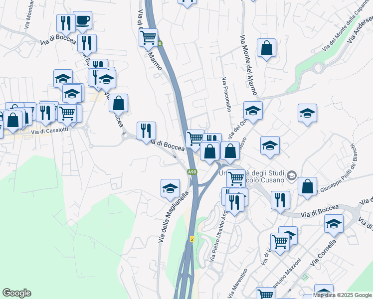 map of restaurants, bars, coffee shops, grocery stores, and more near 350/A Via della Maglianella in Roma