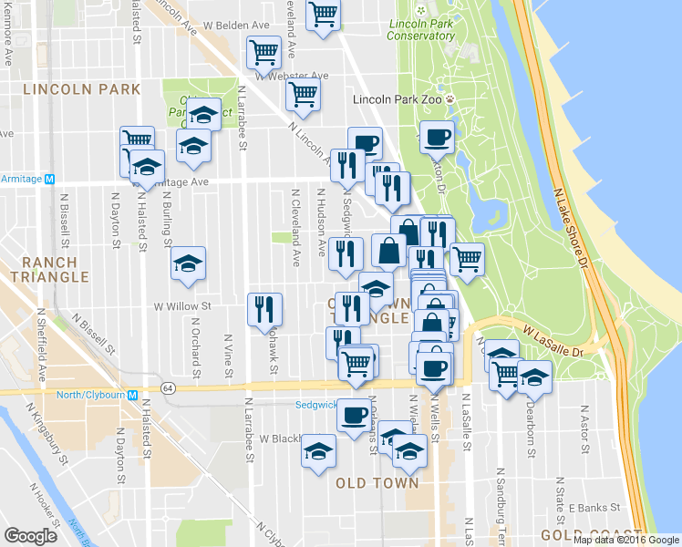 map of restaurants, bars, coffee shops, grocery stores, and more near in Chicago