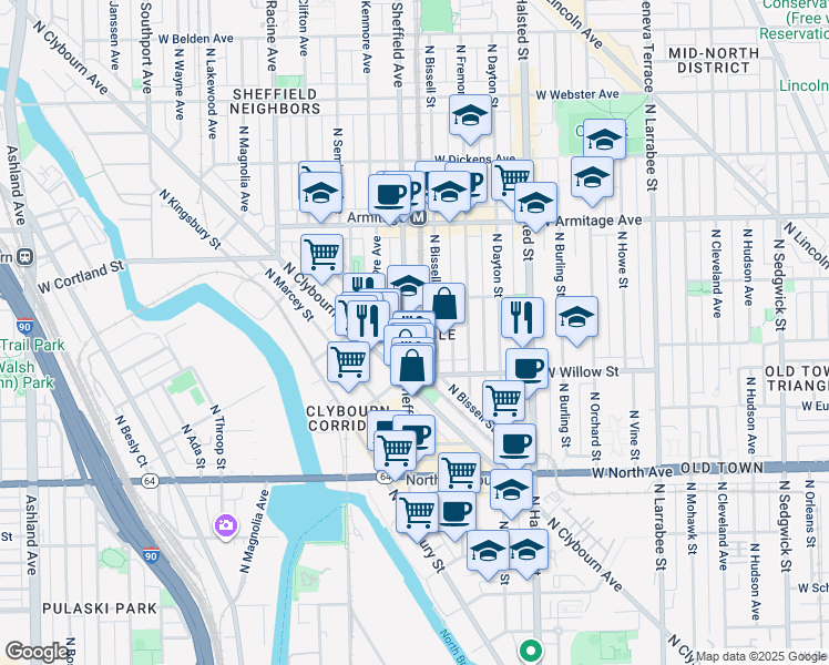 map of restaurants, bars, coffee shops, grocery stores, and more near in Chicago