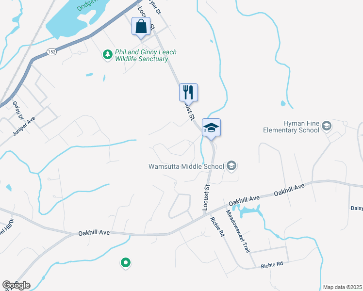 map of restaurants, bars, coffee shops, grocery stores, and more near 44 Hickory Road in Attleboro