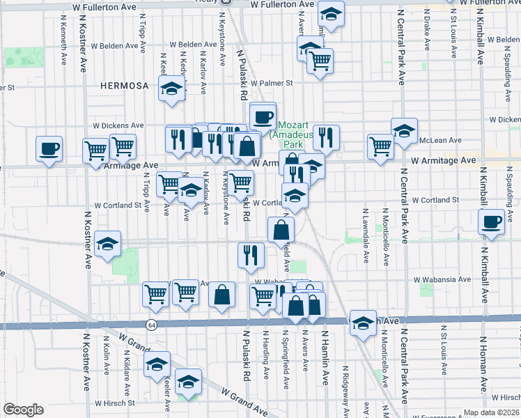 map of restaurants, bars, coffee shops, grocery stores, and more near in Chicago