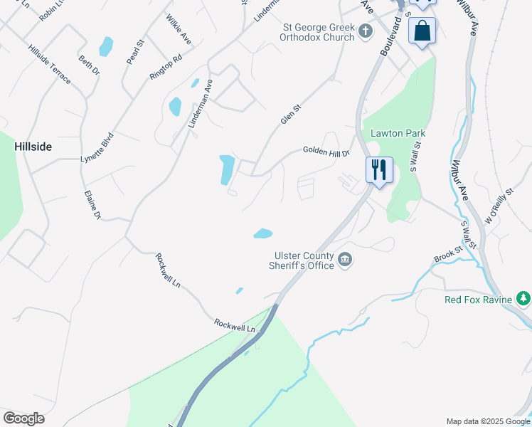 map of restaurants, bars, coffee shops, grocery stores, and more near 63 Golden Hill Drive in Kingston