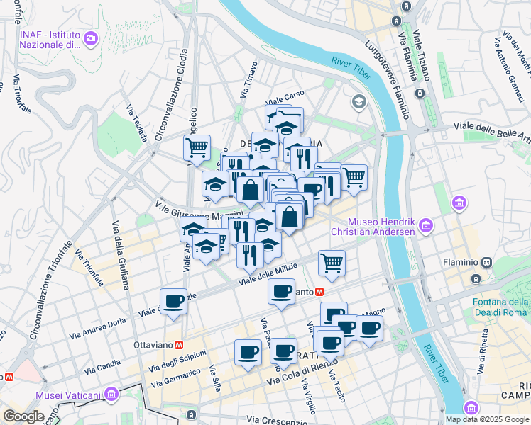 map of restaurants, bars, coffee shops, grocery stores, and more near 8 Via Enrico Tazzoli in Rome