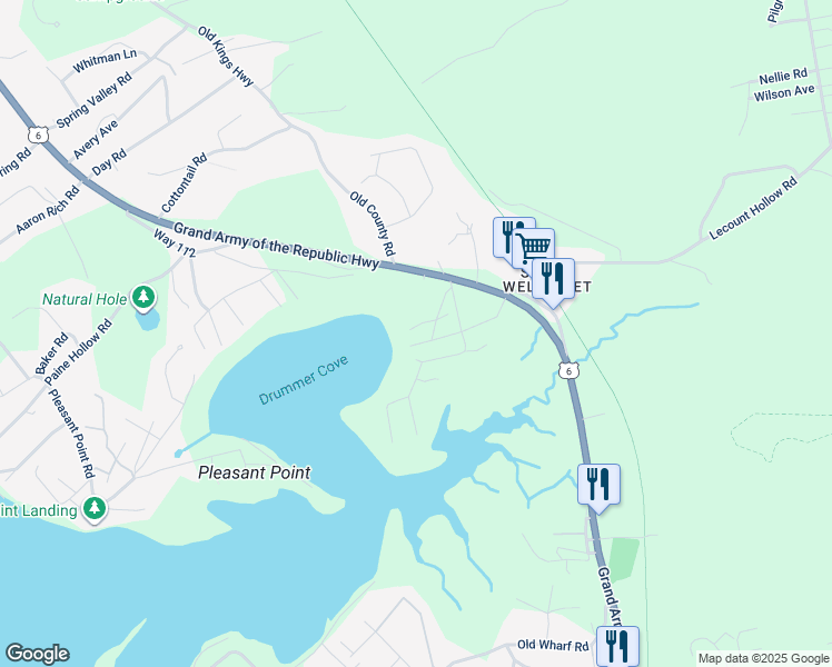 map of restaurants, bars, coffee shops, grocery stores, and more near 70 Long Avenue in Wellfleet