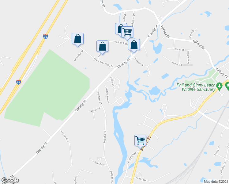 map of restaurants, bars, coffee shops, grocery stores, and more near 83 Willow Tree Drive in Attleboro
