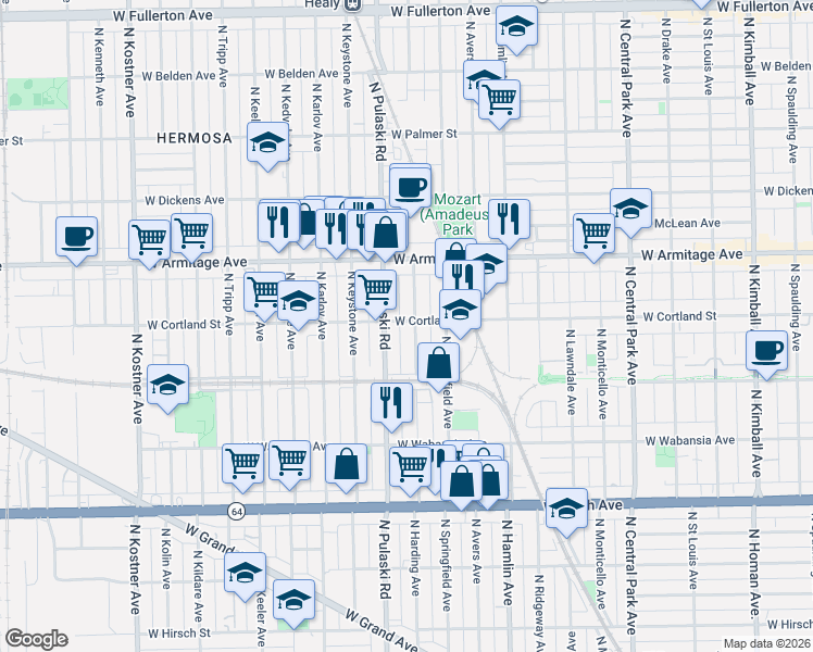 map of restaurants, bars, coffee shops, grocery stores, and more near in Chicago
