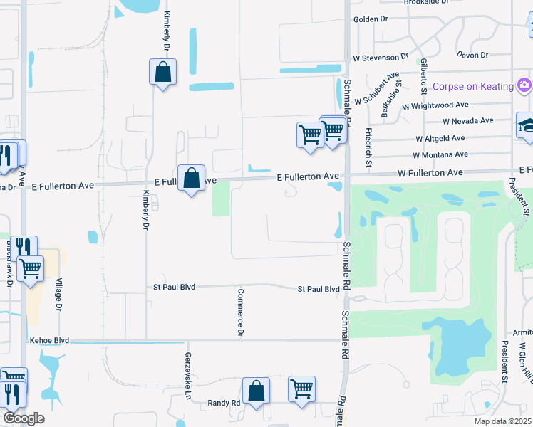 map of restaurants, bars, coffee shops, grocery stores, and more near in Carol Stream
