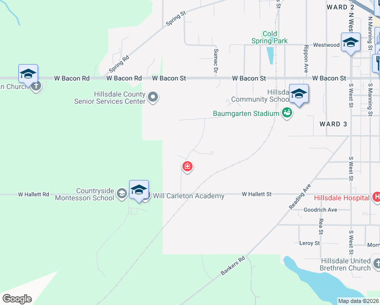 map of restaurants, bars, coffee shops, grocery stores, and more near Hidden Meadows Drive in Hillsdale