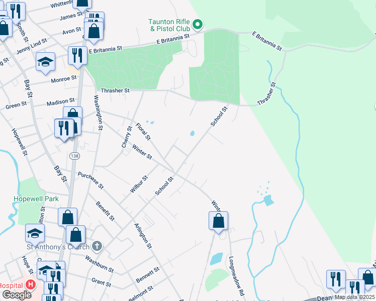 map of restaurants, bars, coffee shops, grocery stores, and more near 17 Whitsbourgh Street in Taunton