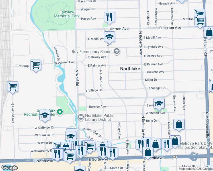 map of restaurants, bars, coffee shops, grocery stores, and more near in Northlake