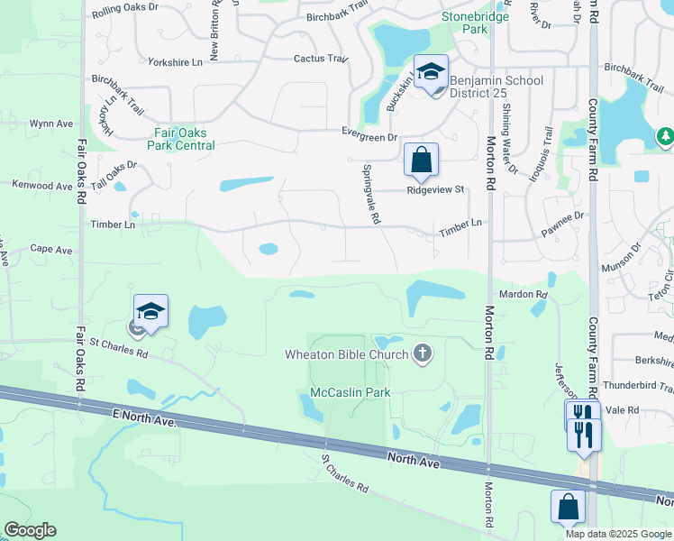 map of restaurants, bars, coffee shops, grocery stores, and more near 27W709 Holly Court in West Chicago