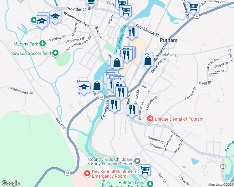 map of restaurants, bars, coffee shops, grocery stores, and more near 23 Livery Street in Putnam
