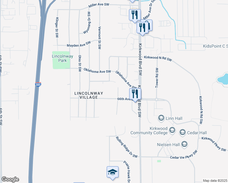 map of restaurants, bars, coffee shops, grocery stores, and more near 41 Florida Court Southwest in Cedar Rapids