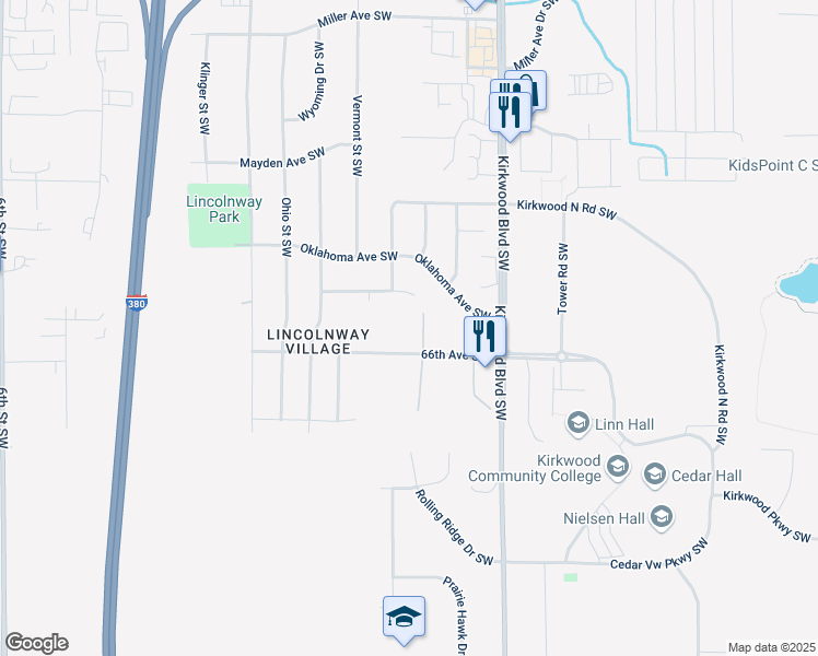 map of restaurants, bars, coffee shops, grocery stores, and more near 41 Florida Court Southwest in Cedar Rapids