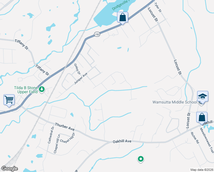map of restaurants, bars, coffee shops, grocery stores, and more near 117 Downing Drive in Attleboro