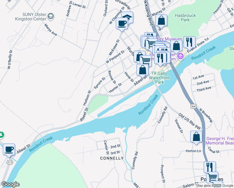 map of restaurants, bars, coffee shops, grocery stores, and more near 20 Ravine Street in Kingston
