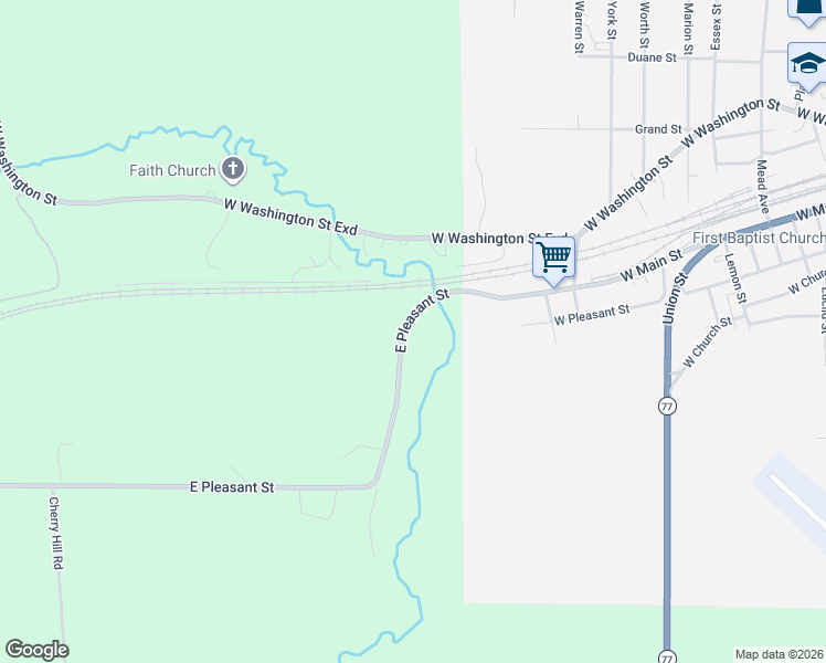 map of restaurants, bars, coffee shops, grocery stores, and more near 13501-13699 E Pleasant St in Corry
