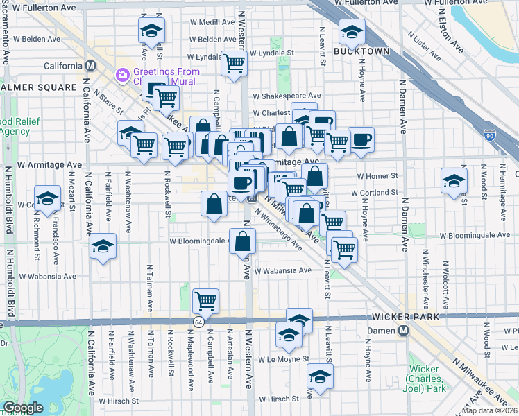 map of restaurants, bars, coffee shops, grocery stores, and more near in Chicago
