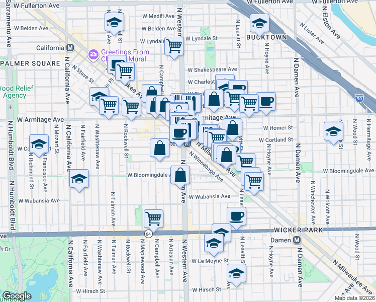map of restaurants, bars, coffee shops, grocery stores, and more near in Chicago