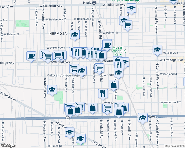 map of restaurants, bars, coffee shops, grocery stores, and more near in Chicago