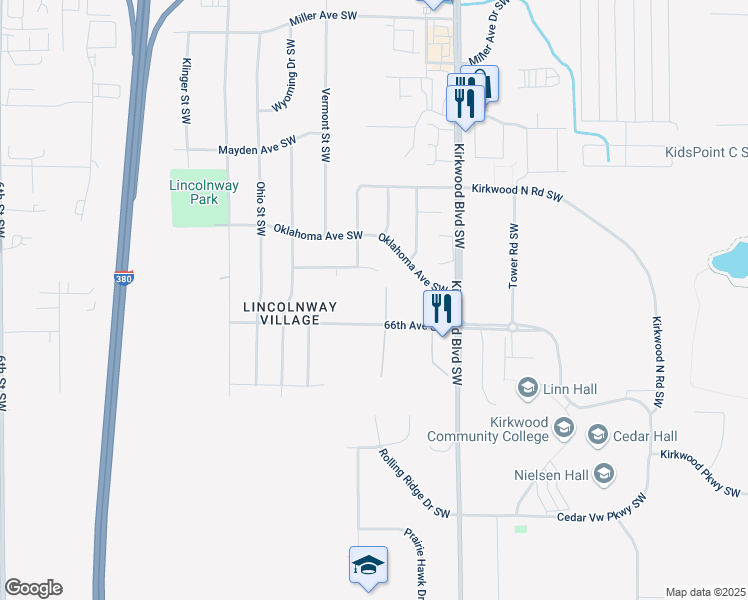 map of restaurants, bars, coffee shops, grocery stores, and more near 41 Florida Court Southwest in Cedar Rapids