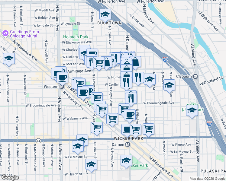 map of restaurants, bars, coffee shops, grocery stores, and more near in Chicago