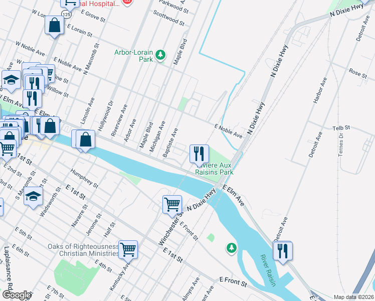 map of restaurants, bars, coffee shops, grocery stores, and more near 91 Fontaine Street in Monroe