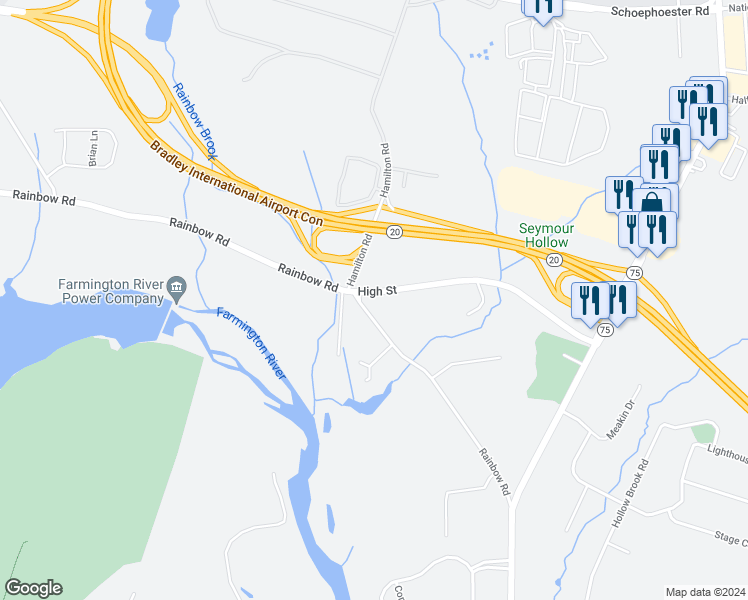map of restaurants, bars, coffee shops, grocery stores, and more near 25 High Street in Windsor