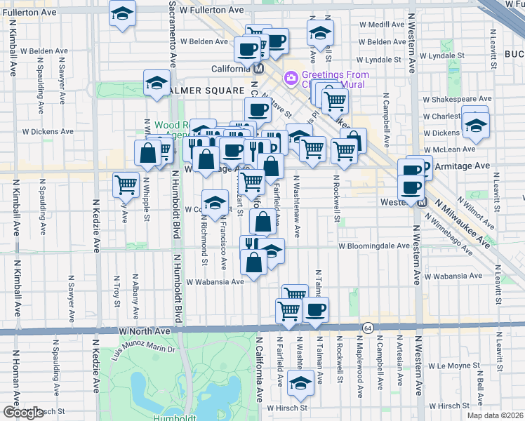 map of restaurants, bars, coffee shops, grocery stores, and more near in Chicago