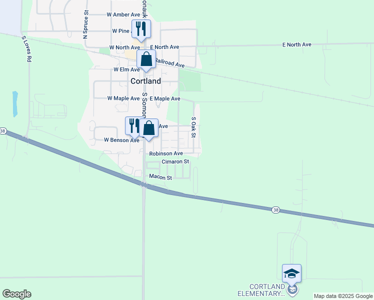 map of restaurants, bars, coffee shops, grocery stores, and more near 226 South Oak Street in Cortland
