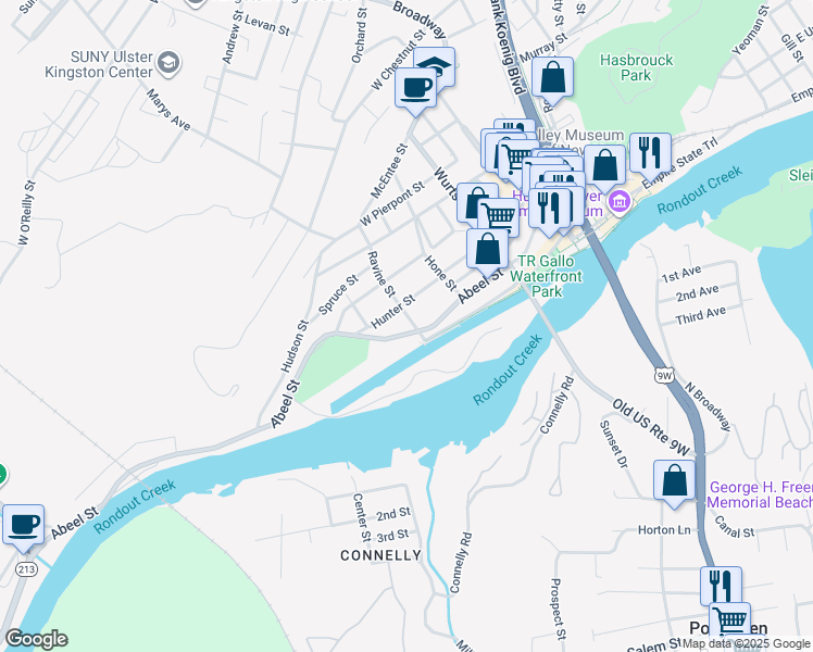 map of restaurants, bars, coffee shops, grocery stores, and more near 20 Ravine Street in Kingston