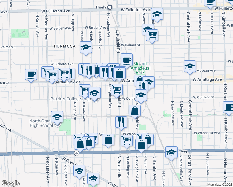 map of restaurants, bars, coffee shops, grocery stores, and more near in Chicago