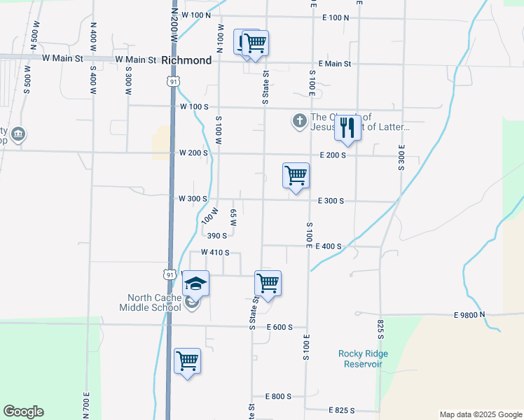 map of restaurants, bars, coffee shops, grocery stores, and more near 320 South State Street in Richmond