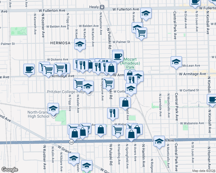 map of restaurants, bars, coffee shops, grocery stores, and more near in Chicago